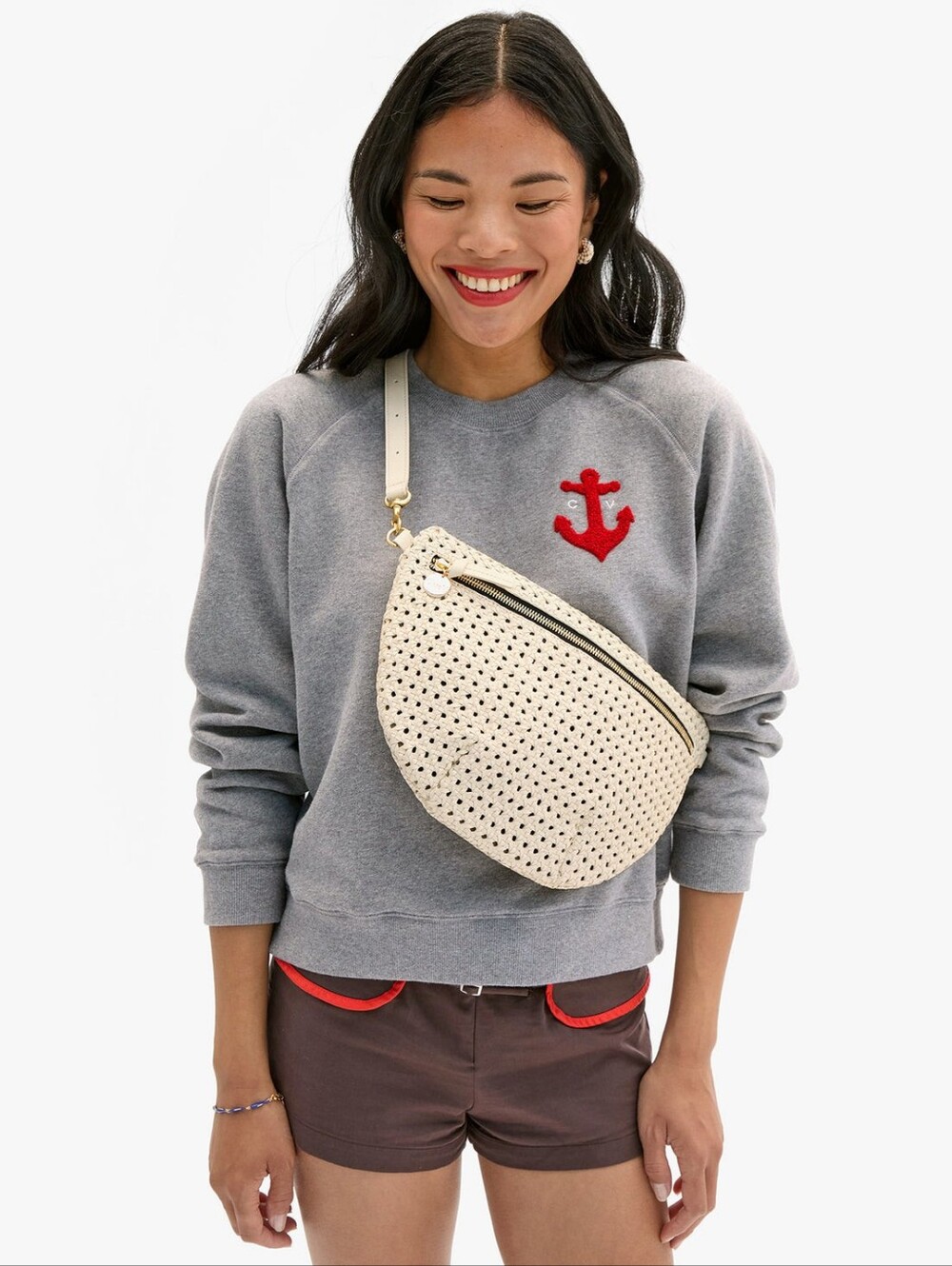 EXCELLENT CLARE V GRANDE FANNY BAG - CREAM RATTAN